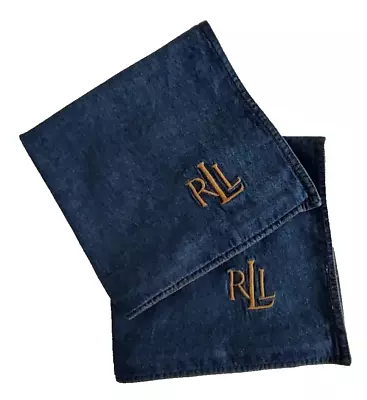 Lauren Ralph Lauren Pillow Covers Blue Denim Gold LRL Monogram Cotton 18 Inches • $75