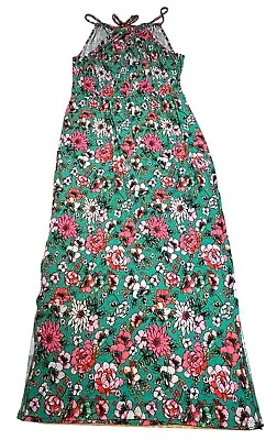 Next Maxi Sleeveless Green Floral Stretch Summer Holiday Dress 14 (K7) Splits • $12.42