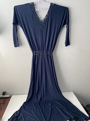 Michelle Jonas Travel Wear Navy Blue Dress V Neck Size Small • $45