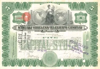 Marconi Wireless Telegraph Co. - Stock Certificate - Radio Stocks • $150