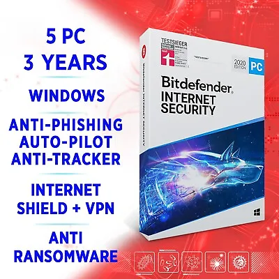 Bitdefender Internet Security 2024 5 PC 3 Years FULL EDITION + VPN • $149.99