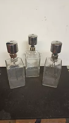 1950-60s S Vintage Glass Liquor Decanter Etched  Set 3x NICE  With Chrome Pump • $99.95