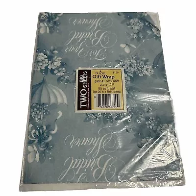 Vintage Buzza Blue Bridal Shower Wrapping Paper Sheet • $6