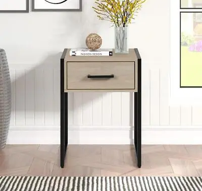 Industrial Bedroom Nightstand 1 Drawer Beige Oak • $24.22