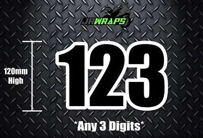 Race Numbers Stickers Decals - Any 3 Digits 120mm (H) Gloss Black & White ACU • £6.99
