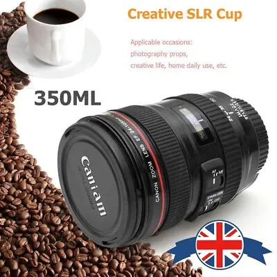 Creative SLR Camera Lens Shaped Mugs Drrinking Cup 420ml Drinkware With Lid • £8.49