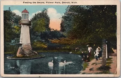 Vintage DETROIT Michigan Postcard  Feeding The Swans Palmer Park  C1910s Unused • $3.75