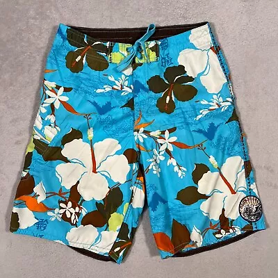 Vintage Quiksilver Board Shorts Mens 32 Waist Blue Floral Hawaiian Beach Swim • $15.95