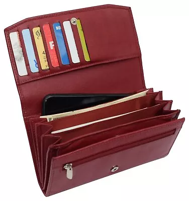 Womens Genuine Leather Wallets RFID Blocking Accordion Trifold Card Phone Clutch • $25.99