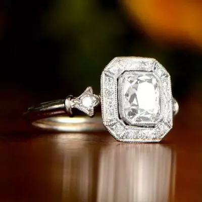 Engagement Ring 2.30Ct Emerald Cut Simulated Diamond 14k White Gold In Size 7.5 • $276