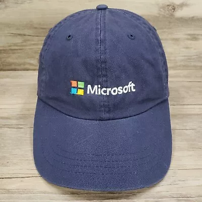 Microsoft Logo Hat Cap Strap Back Spell Out Embroidered Blue Adjustable • $19.99