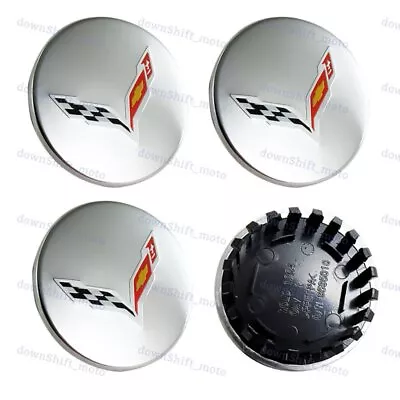 $22.88 • Buy Black /chrome 4pcs Wheel Center Cap For 14-19 Corvette Crossed Flags 68mm 2.7 