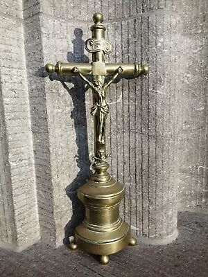 $75 • Buy Antique Metal Chapel Altar Standing Skull&Bones Cross Crucifix Jesus Corpus Inri