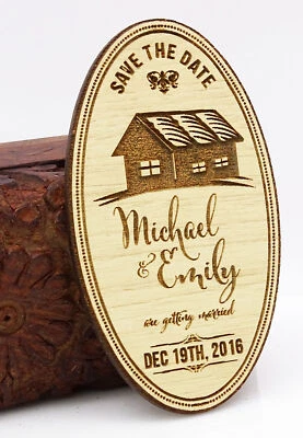 20 Save The Date Wooden Magnet Custom Engraved Wooden Magnet Rustic-HXW • $81.39