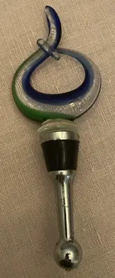 Murano Art Glass Wine Bottle Stopper Love Knot Blue Green Swirl • $17.99