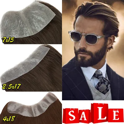 Natural Hairline Real Mens Human Hair Frontal Skin PU Toupees Hairpiece Piece US • $39.89