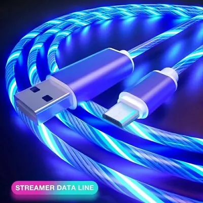 2m Type-c Glowing Cable Moble Phone Charger Cable LED Light  Charger For Samsung • $10