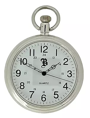 Classic Open Face Silver Tone Quartz Pocket Watch And Chain By WESTIME 5095-SWA • £14.95