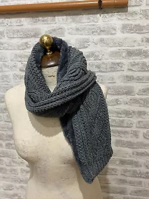 Cable Knit Scarf Grey With Faux Fur Lining Cosy Short Or Kids Oblong S539 • £7.99
