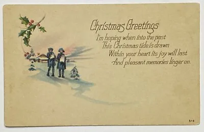 Vintage Christmas Postcard Christmas Greetings Carolers Winter Scene • $5.99