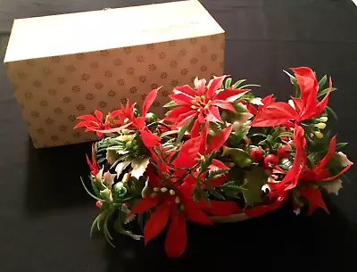 Vtg Christmas Plastic Holiday Table Top Floral Centerpiece In Bowl & Orig. Box • $11.50