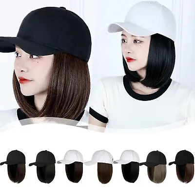 $26.50 • Buy Baseball Cap With Hair Extensions Straight Short Bob Hairstyle Adjustable