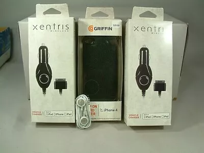 2 Xentris IPad IPod & IPhone Vehicle Chargers + I Phone 4 Hard Cover + Ear Buds  • $12