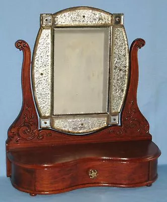 Antique Rare Circus Make Up Beveled Mirror Oak Silver Frieze Dated  7/25/1896  • $725