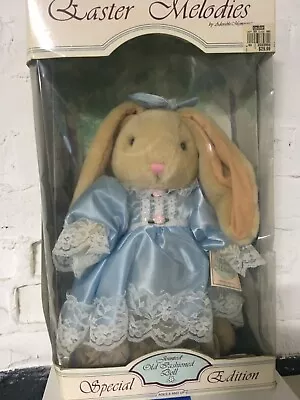 1991 Easter Melodies Anco Jointed Old Fashioned Bunny Rabbit Doll Silk Dress 15” • $39.95