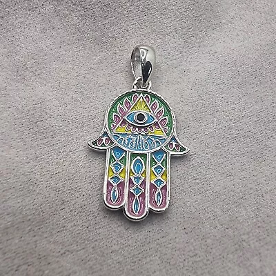 925 Sterling Silver Enamel Hand Of Fatima & All-Seeing Eye Pendant • £32.88