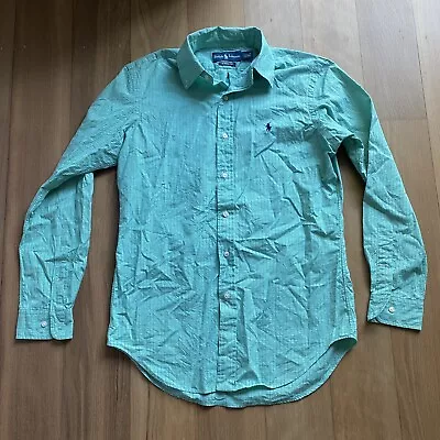 Ralph Lauren Mens Long Sleeve Green Teal Aqua Blue Checked Shirt Size S • $28