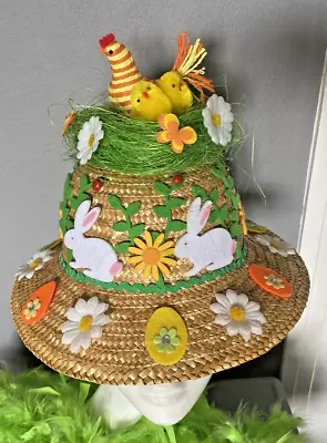 Childrens/girls Easter Bonnet - Lots Of Detail! Chicks Nest Rabbits Flowers • £14