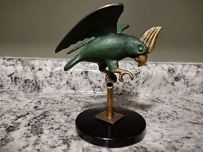 Bronze & Brass Green Cockatiel Parrot Bird On Perch Art Sculpture Figurine • $88.88