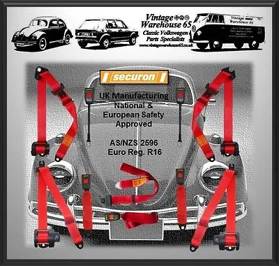 Volkswagen Beetle 1200 1300 Full Set Front & Rear Red Automatic Seat Belt Kit • $860.83