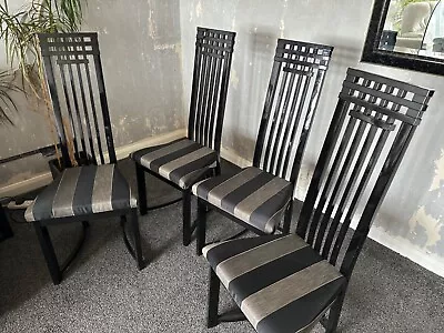 CASABELLA Dining Chairs Mackintosh Style Black High Gloss Set Of 4 • £125