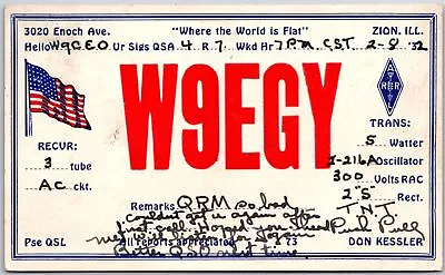 1932 QSL Radio Card W9EGY Zion Illinois Amateur Radio Station Posted Postcard • $8.76