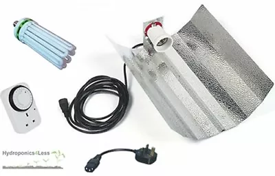 Dual CFL 125 200 300w Hydroponic Tent Grow Light Kit Euro Reflector System Timer • £40.99