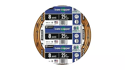 25 Ft. 8-Gauge Solid SD Bare Copper Grounding Wire • $22.98