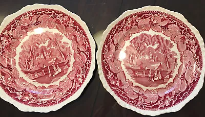 Antique Mason's Vista Patent Ironstone China England Maroon 2 Dinner Plates * • $59.99