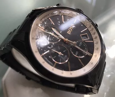Mens Genuine Hugo Boss Grand Prix Designer Watch Chronograph Black Gold 1513578 • £195