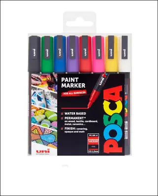 Uni Posca Permanent Paint Marker Set. Pack Of 8. Mixed Colours. Fine 0.9 - 1.3.  • £13