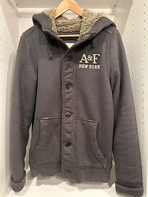 Abercrombie & Fitch Adirondack Coat Jacket Gray Sweater Fur Hoodie Size M Mens • $67.91