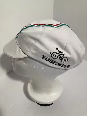 True Vintage Yosemite  Three Stripe Cycling Cap Biking Hat White Goorin Bros USA • $24.99