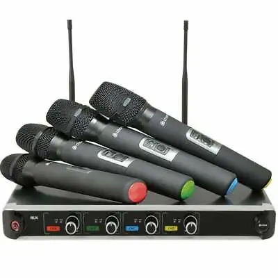 Quad Wireless Microphone System UHF Handheld Licence Free - DJ Stage Vocal Mics • £329