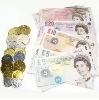 Childrens Replica Pretend Toy Fake UK £ Money Cash Notes Coins Role Play Shops • £3.25