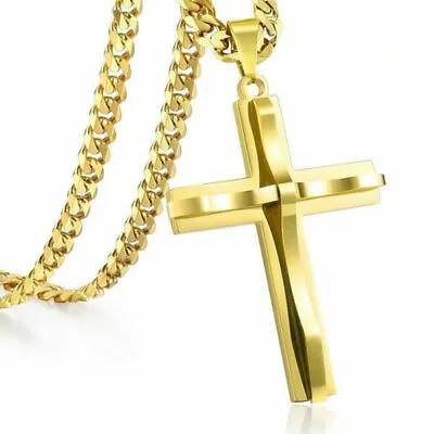 £3.35 • Buy Mens Women Chain Necklace Cross Stainless Steel Pendant Crucifix Jesus Gifts