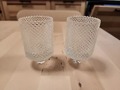 Pair Of Vintage Decorama Diamond Point Glass Candle Holders - Japan • $14.99