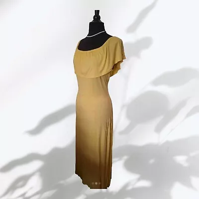 BNWT Sunshine Yellow Soft Stretch Jersey Bardot Off Shoulder Maxi Dress Size 18 • £12.50