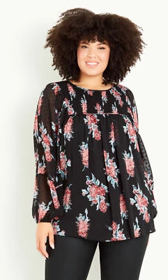 $15 • Buy Evans By City Chic Womens Plus Size Smocked Puff Sleeve Blouse - Black Floral