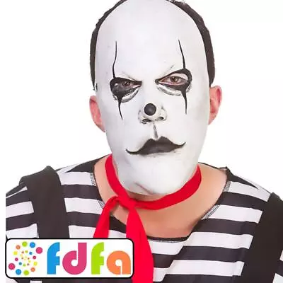 Wicked Freaky Clown Mime Artist Latex Mask Adults Mens Fancy Dress • £9.49